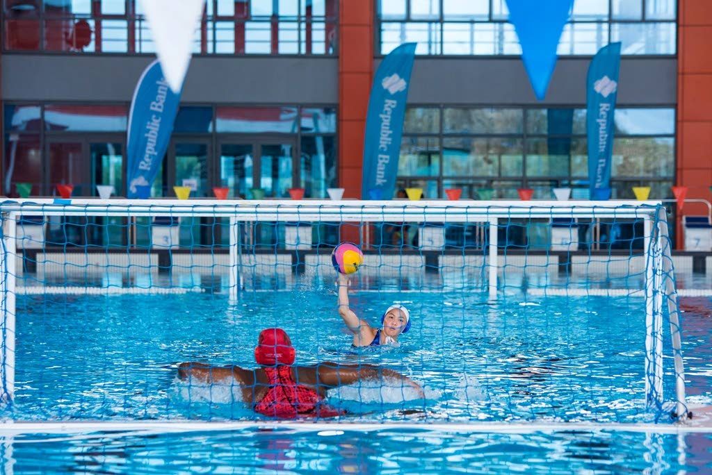 Action between Bishop Anstey and St Joseph's Convent in the Republic Bank National Secondary Schools Water Polo League final. 