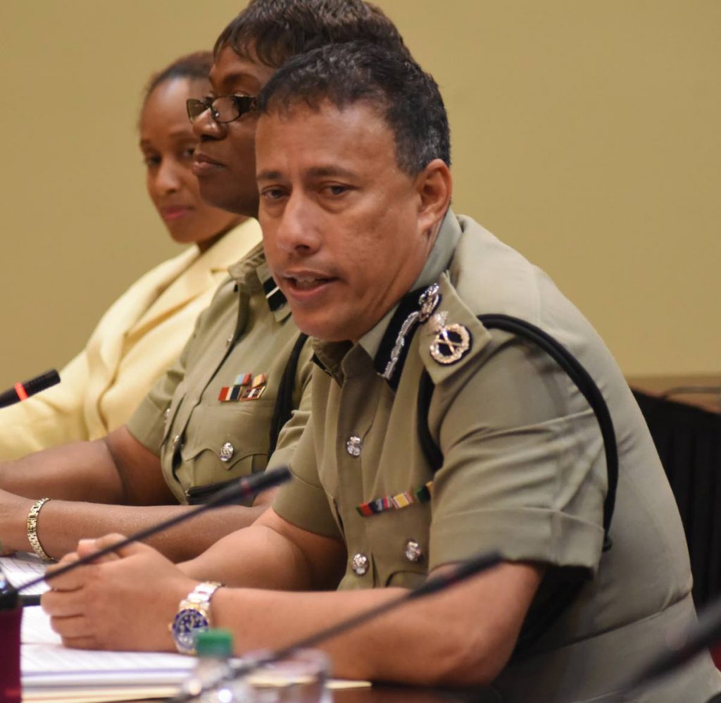 Commissioner of police Gary Griffith addresses members of Public Administration and Appropriation Committee at J Hamilton Maurice room Parilament. PHOTO BY KERWIN PIERRE