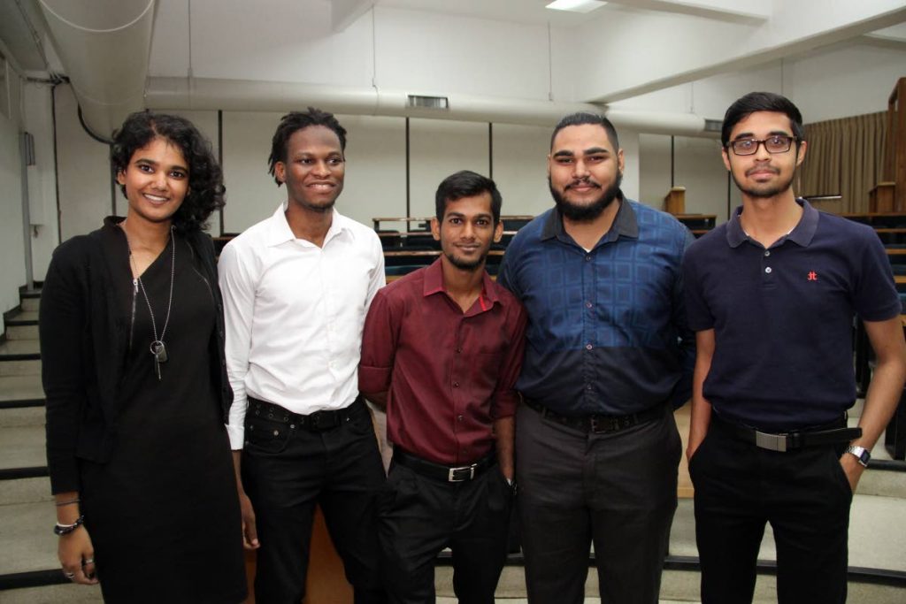 The Bits and Byts team competing in the in iGovTT's inaugural hackathon, HackTT. From left are Abigail Ramkissoon, Caleb Beard, David Ramjit, Usman Mohammed and Nicholas Singh.