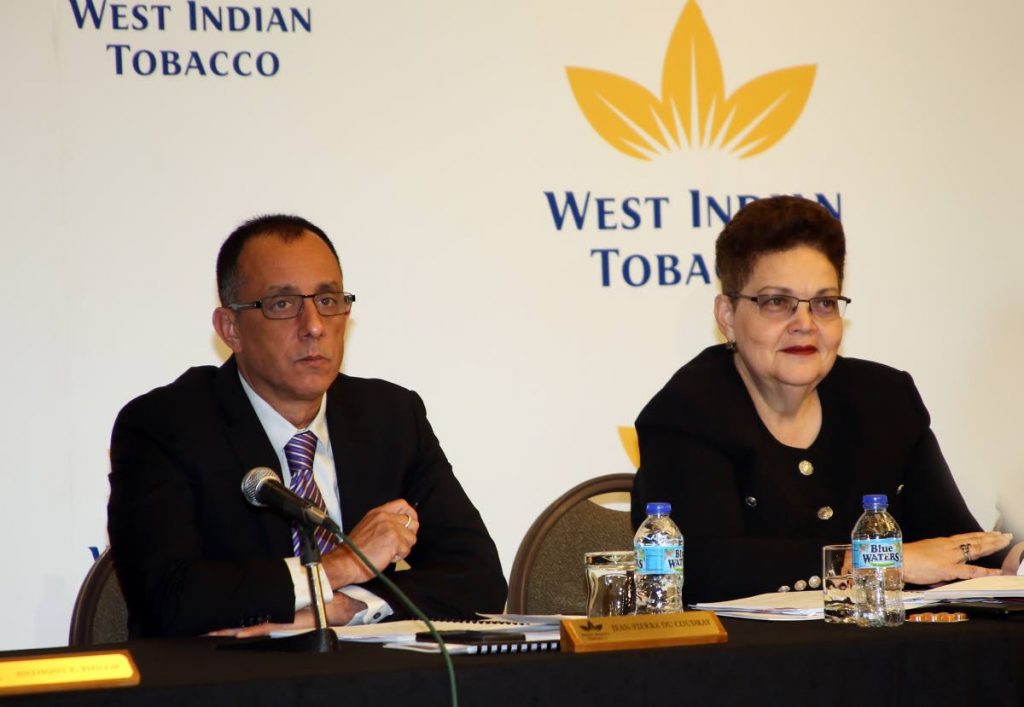 Witco’s managing director Jean-Pierre du Coudray, left, and director Danielle Chow at the company’s 114th annual meeting of shareholders at the Hyatt Regency in Port of Spain, yesterday.