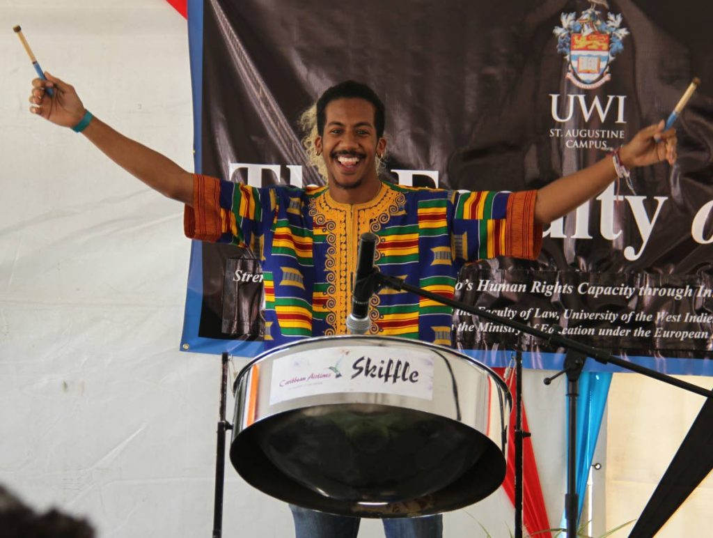 Pannist Joshua Regrello after his performance at the Human Rights Forum, UWI, St Augustine yesterday.
