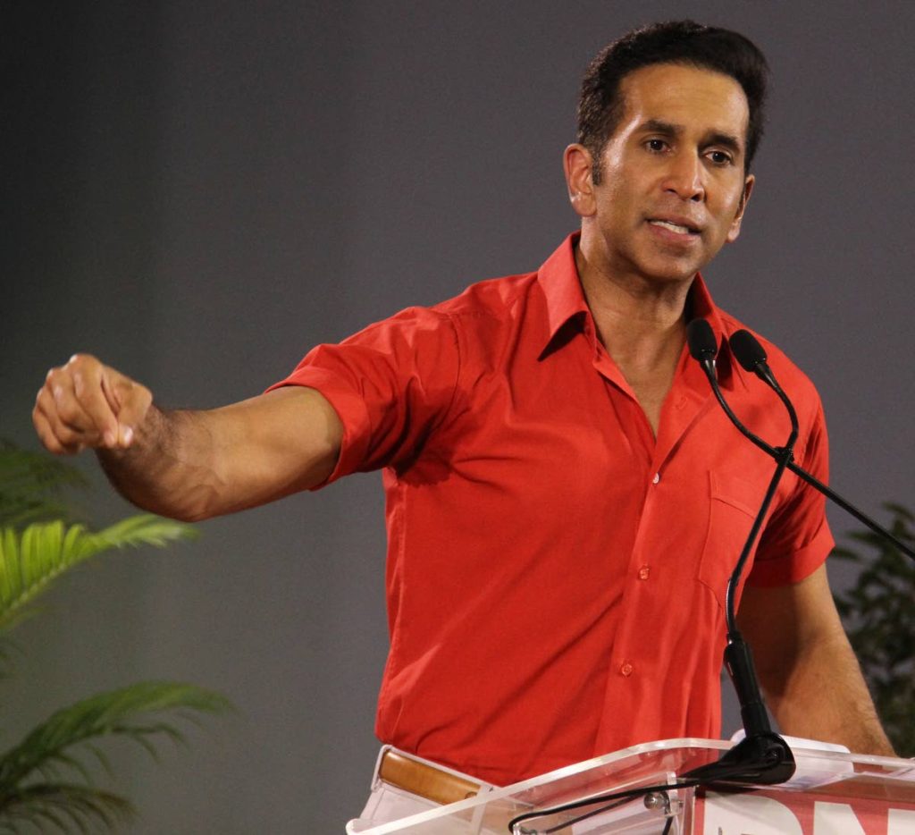 I'VE DECLARED: Attorney General Faris Al Rawi speaks at a PNM rally on Saturday at the Five Rivers Secondary School in Arouca. PHOTO BY AYANNA KINSALE