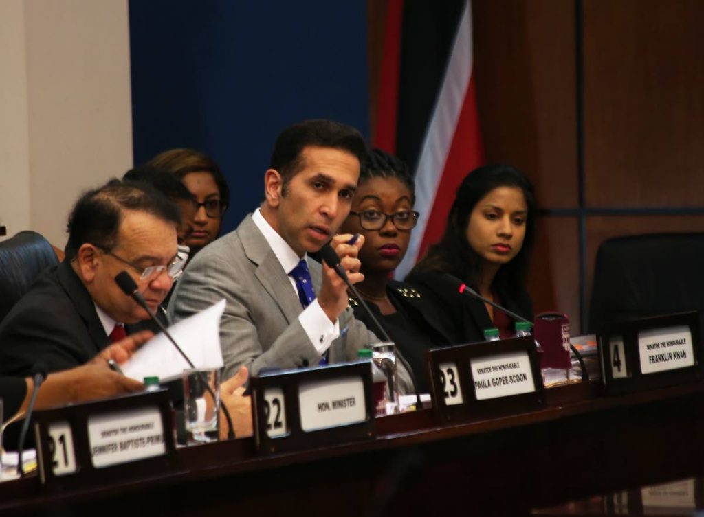 Attorney General, Faris Al-Rawi makes his contribution during a sitting of Senate at Parliament Chamber, Waterfront Port-of-Spain. PHOTO BY AYANNA KINSALE 2019.04.11