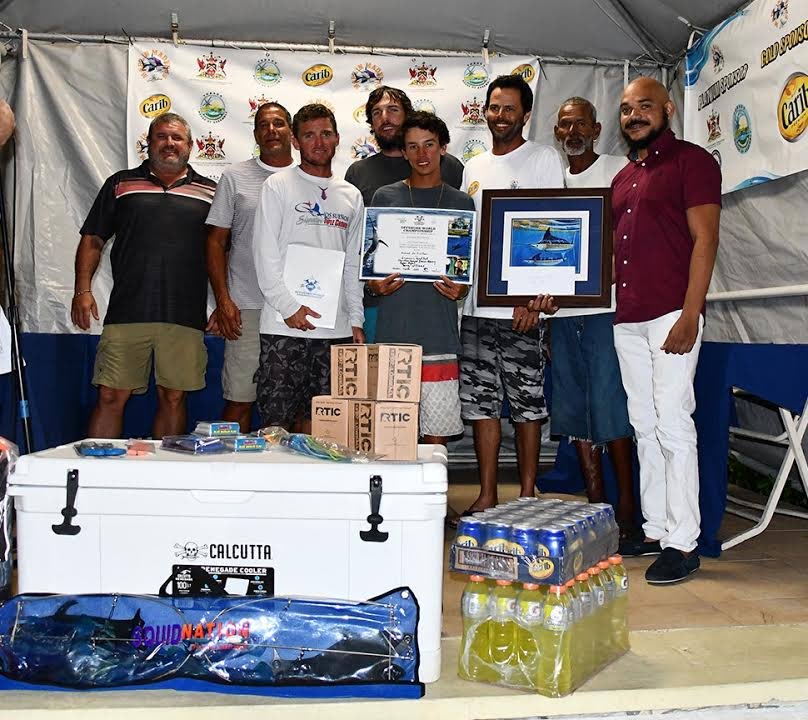Crew of winning team Magic Lady display their awards following the TTGFA-hosted Marlin Madness Tournament at Crown Point Beach Hotel, Tobago. 