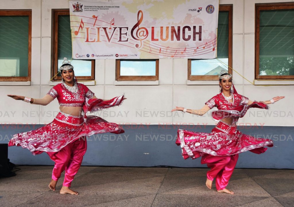 Shiv Shakti dancers perform at the Ministry of Community Development Culture and the Arts Live@Lunch Masala at the National Library.

Photo: Kerwin Pierre
