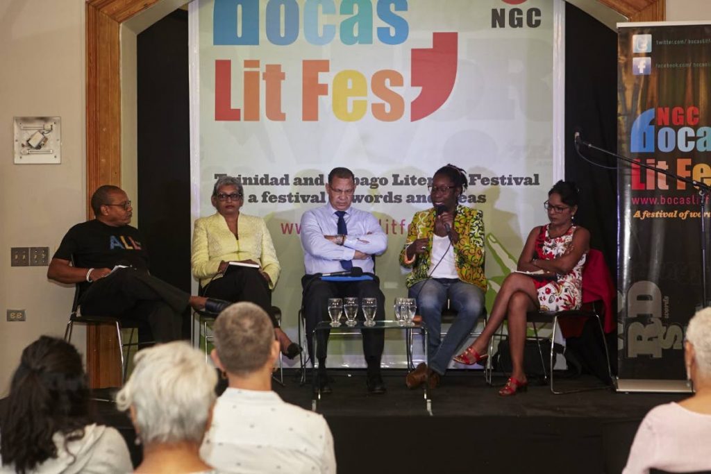 An Equal Place panellists Colin Robinson, Sophia Chote, Mariano Browne, Attillah Springer and Dr Sheila Rampersad at the May 2 event put on by the Bocas Lit Fest at the National Library, Abercromby Street, Port of Spain.
