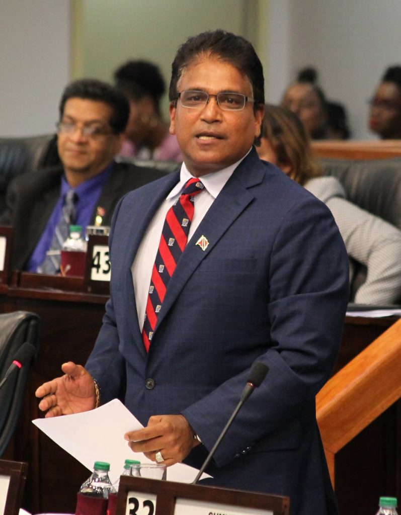 LISTEN UP: Oropouche East MP Dr Roodal Moonilal seeks answers from the government during yesterday’s debate on the mid-year budget review in the Parliament.   