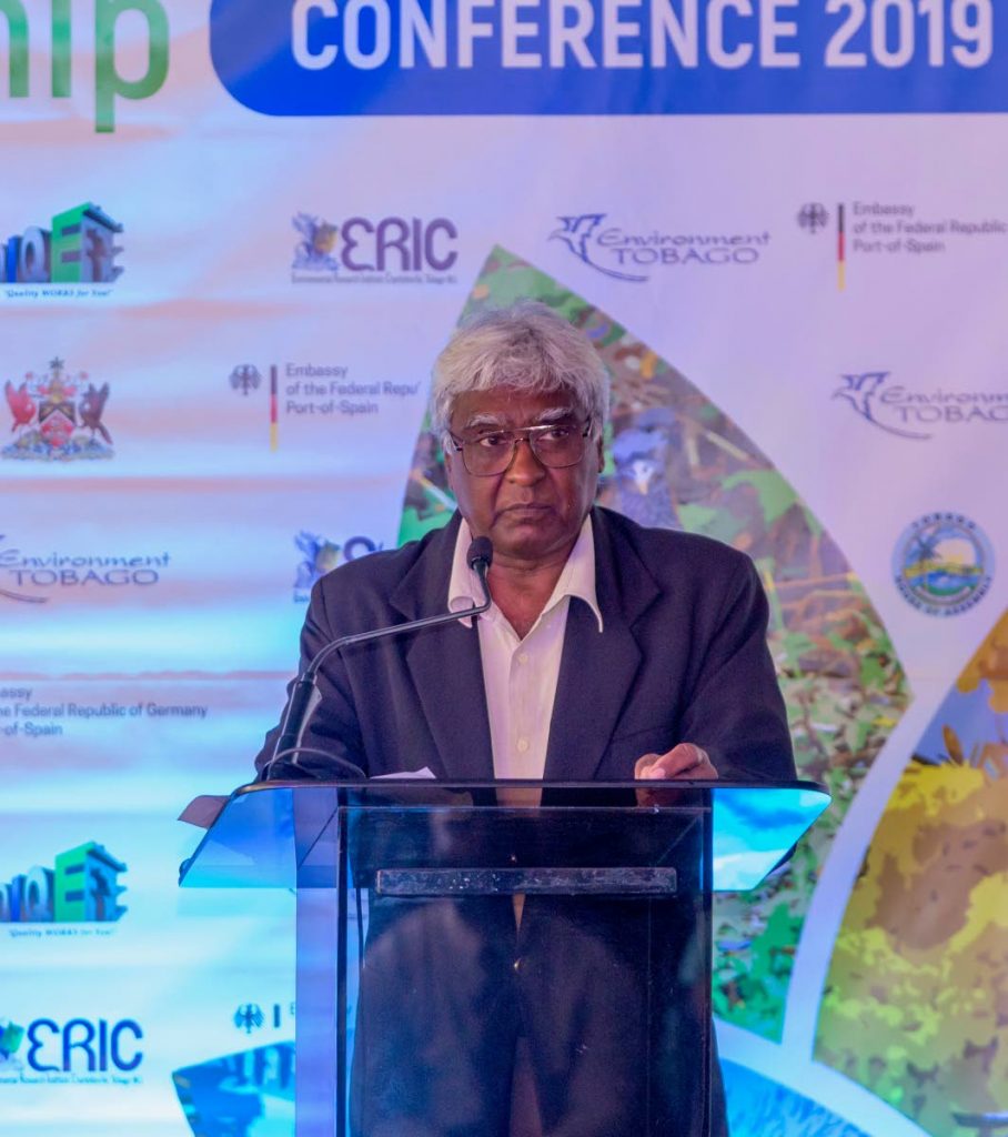 President of Environment Tobago Bertrand Bhikarry speaks at the inaugural Tobago Environment Partnership conference on Monday. 
