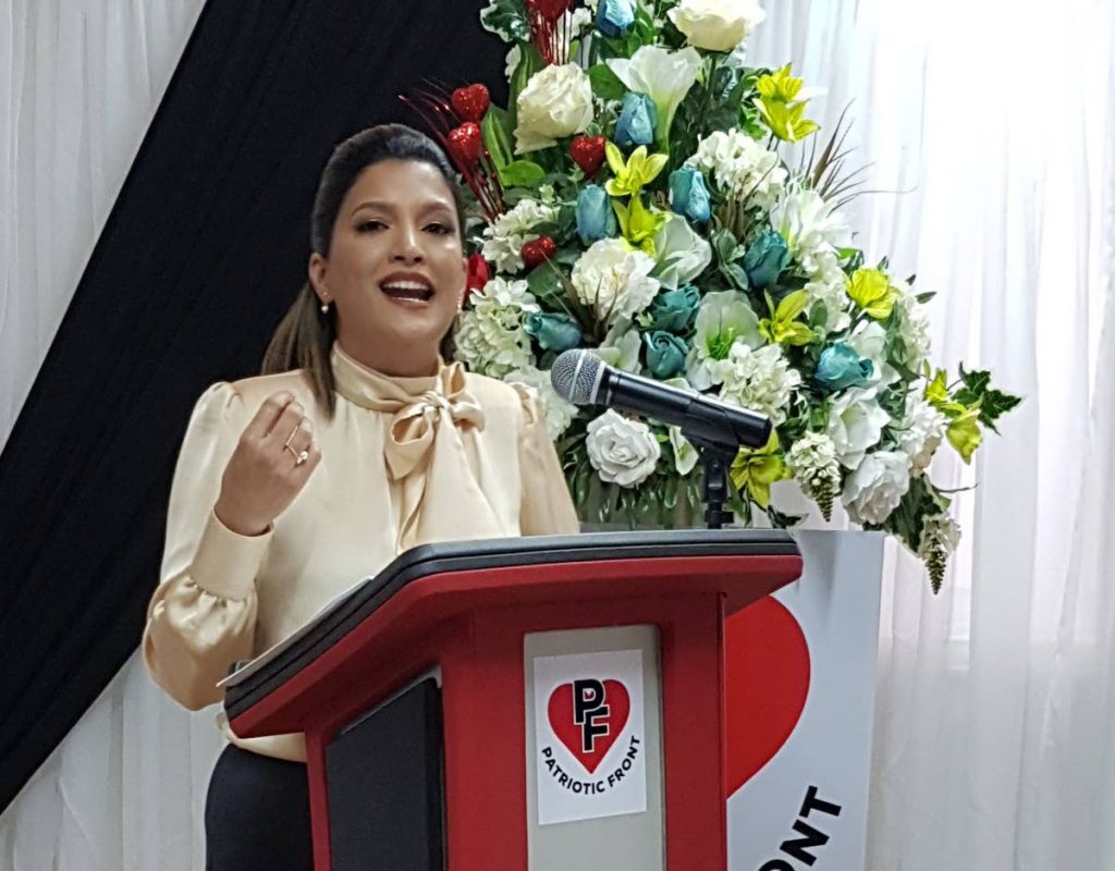 Political leader of the Patriotic Front Mickela Panday during the launch of her party in
2019. PHOTO BY Yvonne Webb