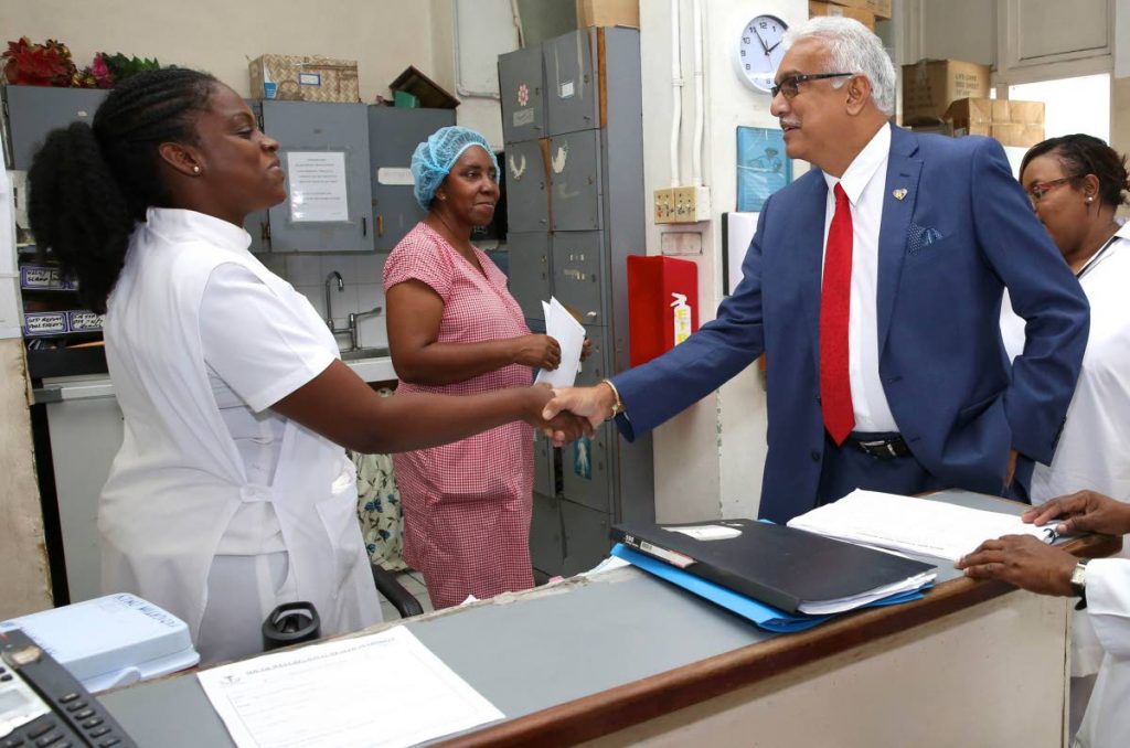 Health Minister Terrence Deyalsingh interacting with staff of the Labour Ward, San Fernando General Hospital. FILE PHOTO