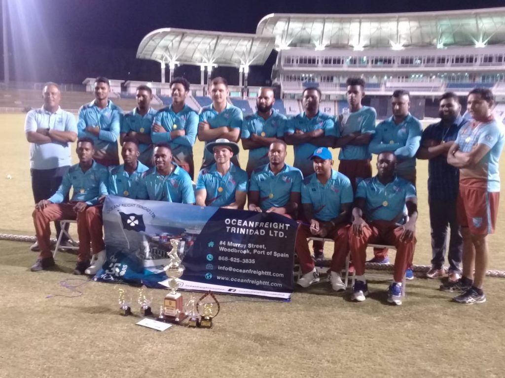 Queen’s Park Cricket Club after winning the TT Cricket Board T20 title at the Brian Lara Cricket Academy in Tarouba, on Friday night.