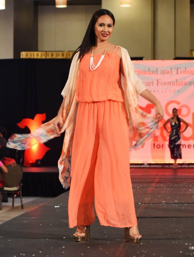 READY TO GO: A model shows off an outfit from M&Emz Fashion at the Go Red for Women tea and fashion show at the Hyatt yesterday.   PHOTO BY KERWIN PIERRE