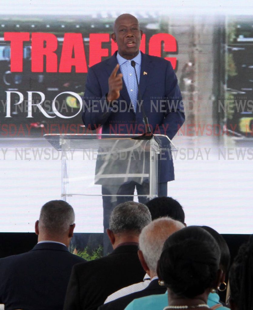 Prime Minister Dr Keith Rowley speaks at the opening of the Chaguanas Traffic Plan on Friday, at Narsaloo Ramaya Road, Endeavour, Chaguanas. PHOTO BY VASHTI SINGH
