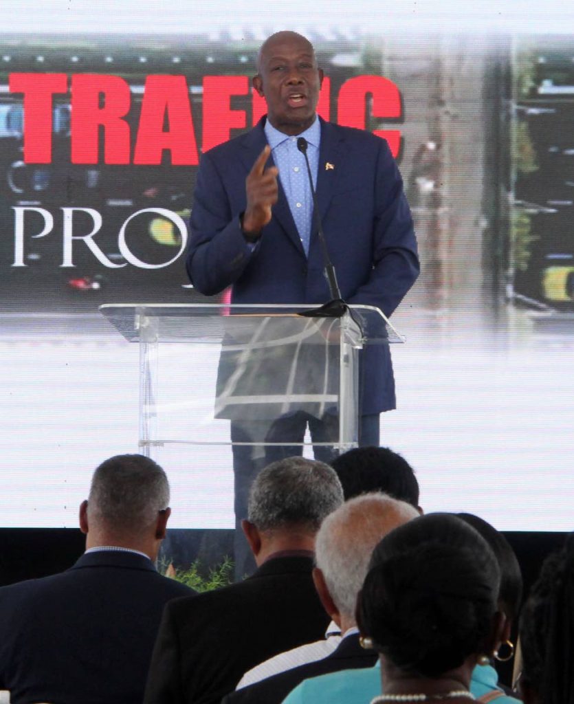 Prime Minister Dr Keith Rowley hits back at the US State Department's critical rating of TT's human trafficking policies in Endeavour, on Friday, at the launch of a traffic plan for Chaguanas. FILE PHOTO