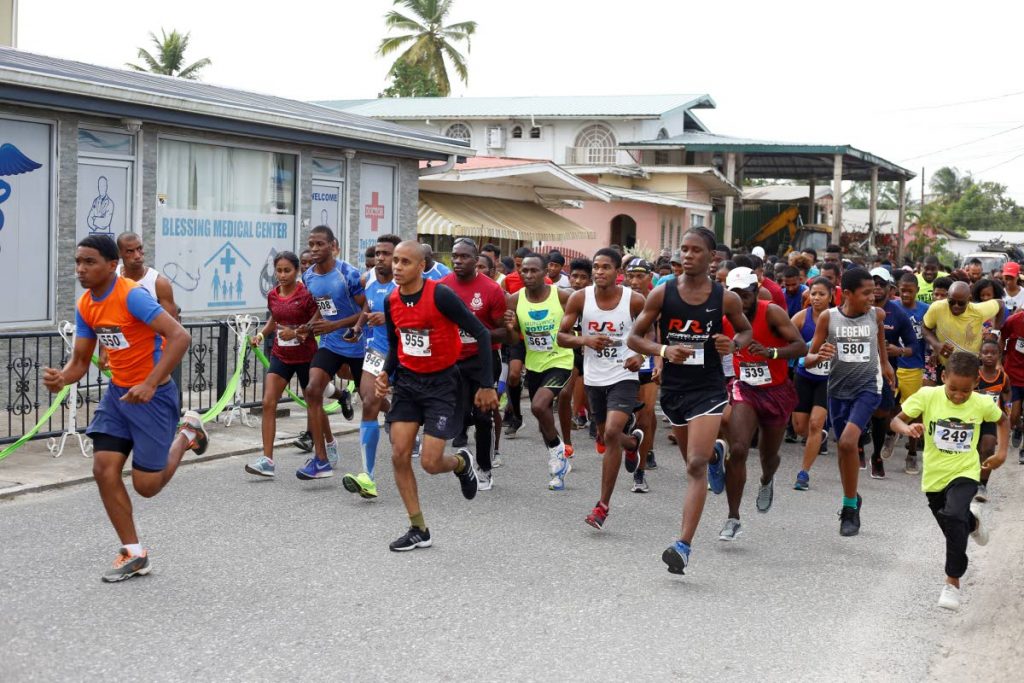 File photo of runners taking off at the annual Sweaters Health Fair and Run in Sangre Grande in 2019. PHOTO COURTESY JOVAN BARKLEY
