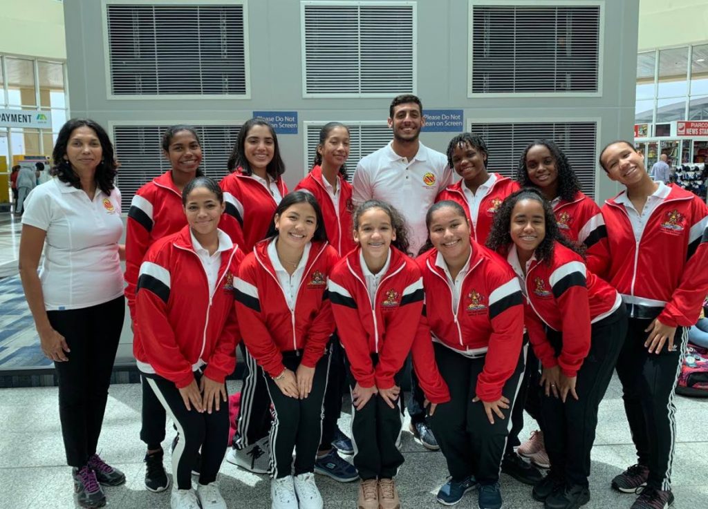 The TT Under-16 girls team with staff before leaving Trinidad to compete at the 2019 Sunshine State Games Water Polo Championships in Florida.