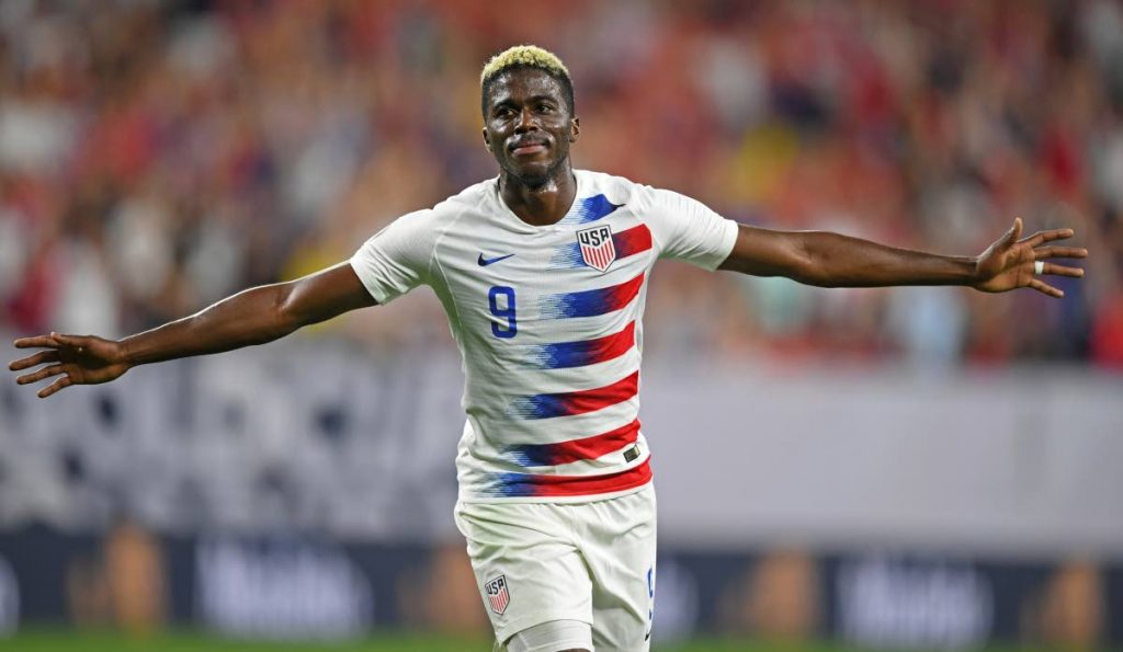 US forward Gyasi Zardes celebrates after scoring a goal against TT during the second half of 
a CONCACAF Gold Cup match on Saturday, in Cleveland. (AP PHOTO)