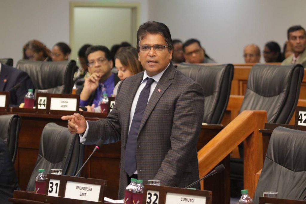 A defiant Oropouche East MP Dr Roodal Moonilal speaks during debate in Parliament yesterday. PHOTO COURTESY OFFICE OF THE PARLIAMENT