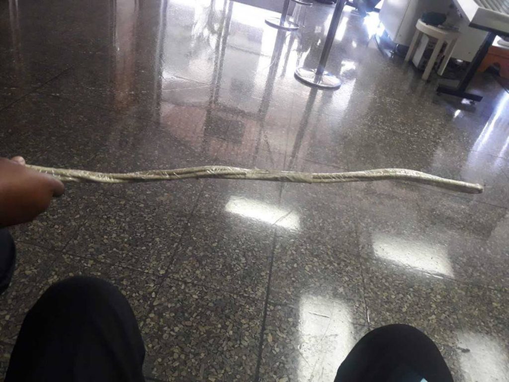 SPARE THE ROD: This whip comprising three strips of electrical wire secured to each other with tape, was used by a man to beat his three children. The three forgave him in court yesterday. 
PHOTO BY AZARD ALI