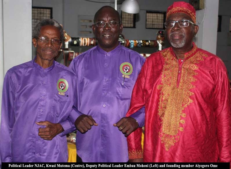 Embau Moheni, left, Kwasi Mutema, centre and one of NJAC's founding members, Aiyegoro Ome, right. 