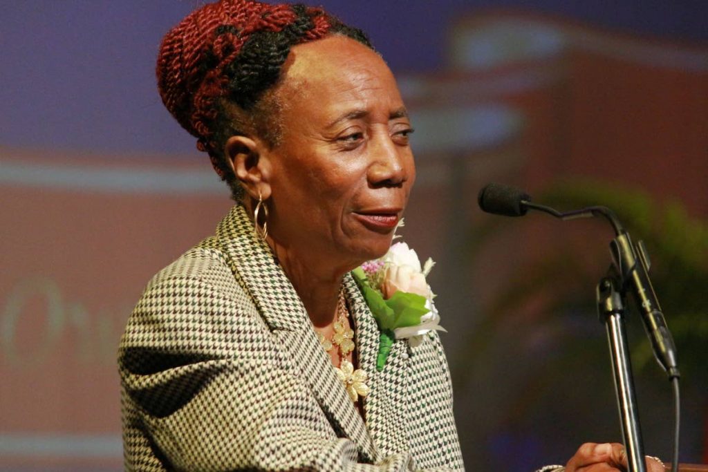 IMPRESSED: Adviser to the Minister of Education Cheryl-Ann Wilkinson speaks last Wednesday at the San Fernando West Secondary School graduation at the Naparima Bowl in San Fernando. 