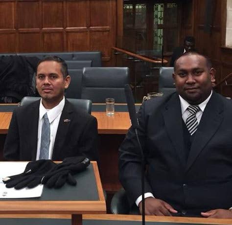 Attorneys Asaf Hosein (left) and Emille Pollard in the courtroom of the Judicial Committee of the Privy Council