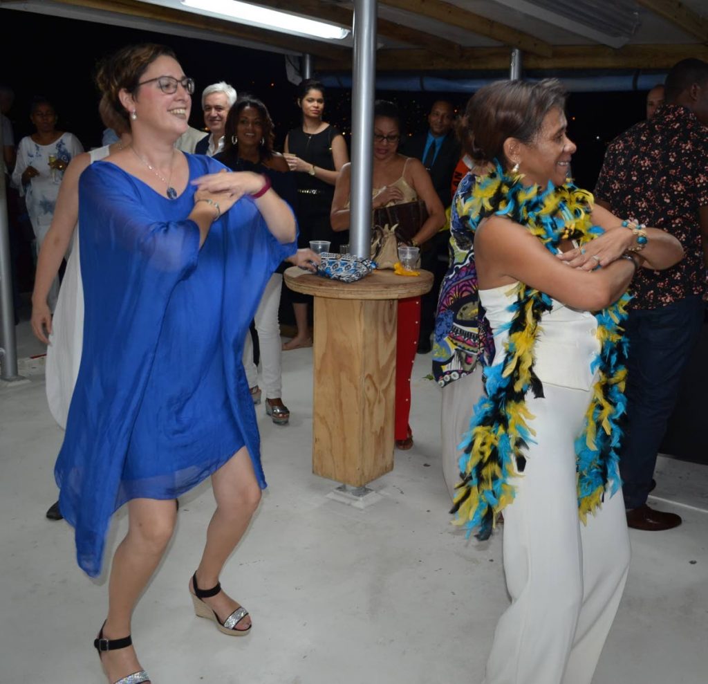 Solène Crinière, deputy head of mission, French Embassy and Bahamian Consul Dr Elaine Monica Davis get into a dance routine.