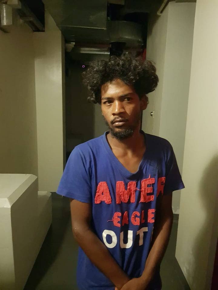 Darion Marciano, 21, of Tamana was arrested and charged for allegedly breaking and entering the home of a 70-year-old Cumuto man and stealing his Stevens 16 gauge shotgun.  
PHOTO COURTESY THE TTPS
