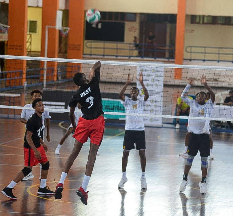 TT's Elijah Best spikes the ball against the US Virgin Islands, today, at the CAZOVA U19 Boys Championships, held in St Catherine,Jamaica. 