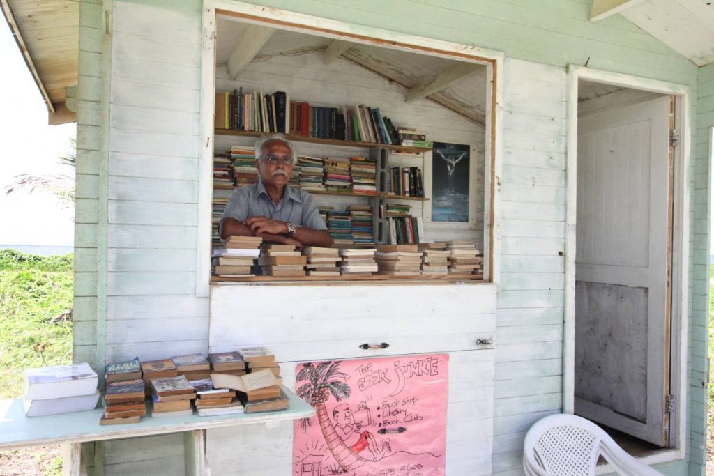 Ishmael Samad at his book shop, The Book Junkie, on Manzanilla Beach. PHOTOS BY ANGELO MARCELLE 