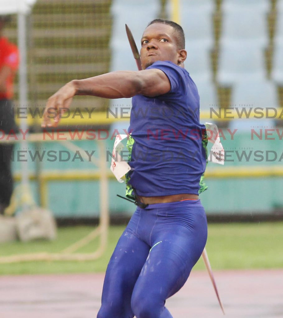 Keshorn Walcott throws the javelin on Saturday at the 2019 NGC/NAAA National Open Championships, at the Hasely Crawford Stadium, Mucurapo. PHOTO BY ANGELO MARCELLE 