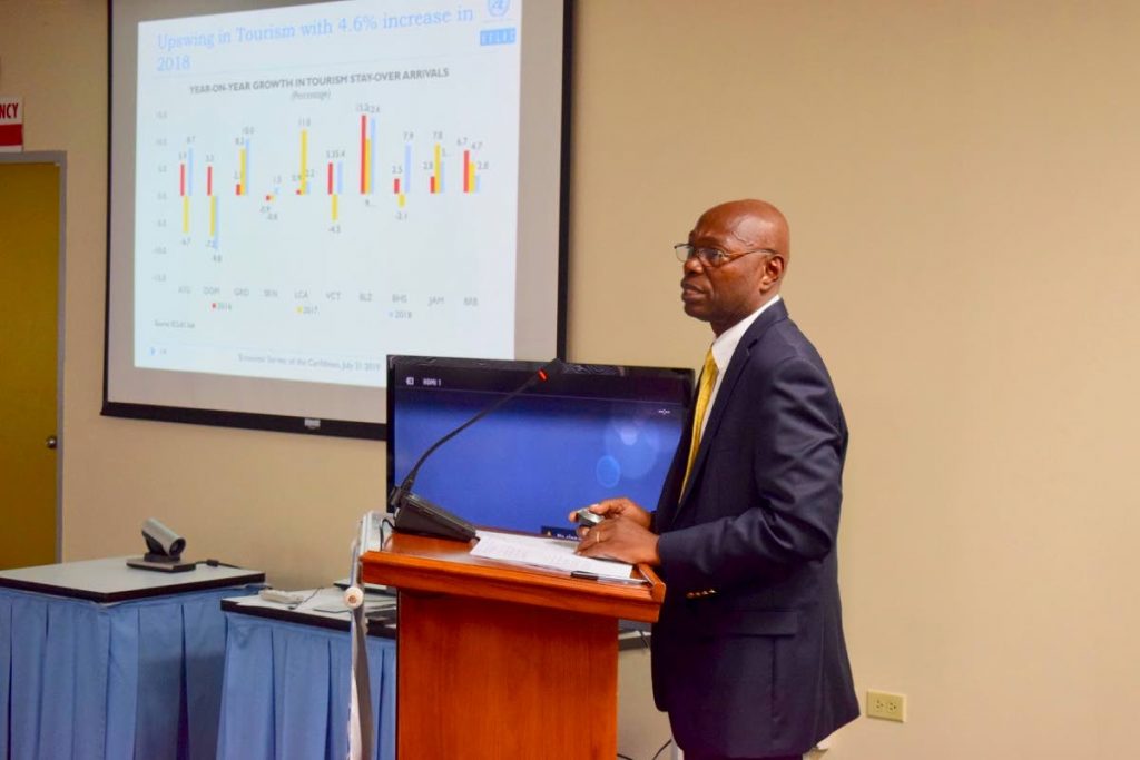 Dr Dillion Alleyne, deputy director for the United Nations Economic Commission for Latin America and the Caribbean (ECLAC) subregional office making a presentation at ECLAC’s annual report at its subregional headquarters, Chancery Lane, Port of Spain. 