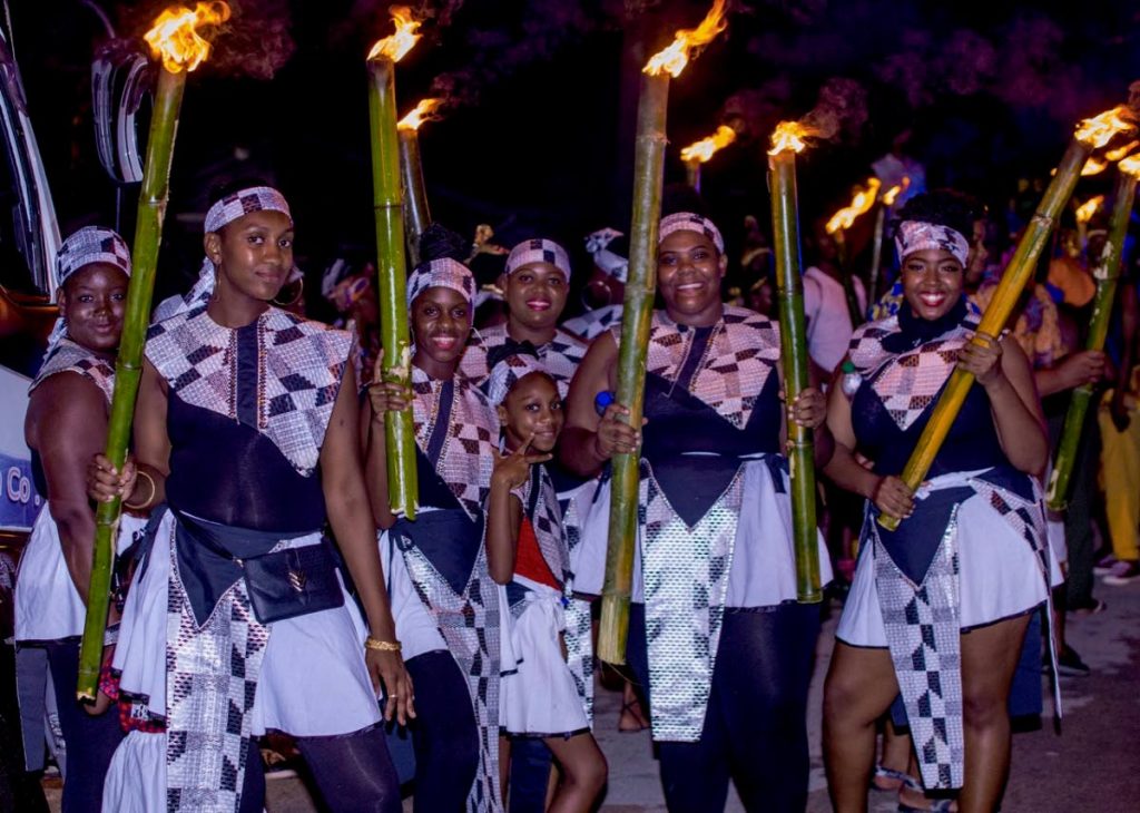 New Edition Folk Performers placed third in the African traditional dances at Emancipation Day celebrations at Pigeon Point last Thursday. PHOTO BY DAVID REID 