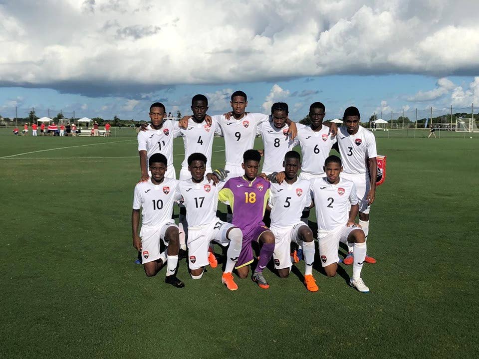 Members of the TT Under-15 team, ahead of their recent match against Costa Rica. PHOTO COURTESY TTFA