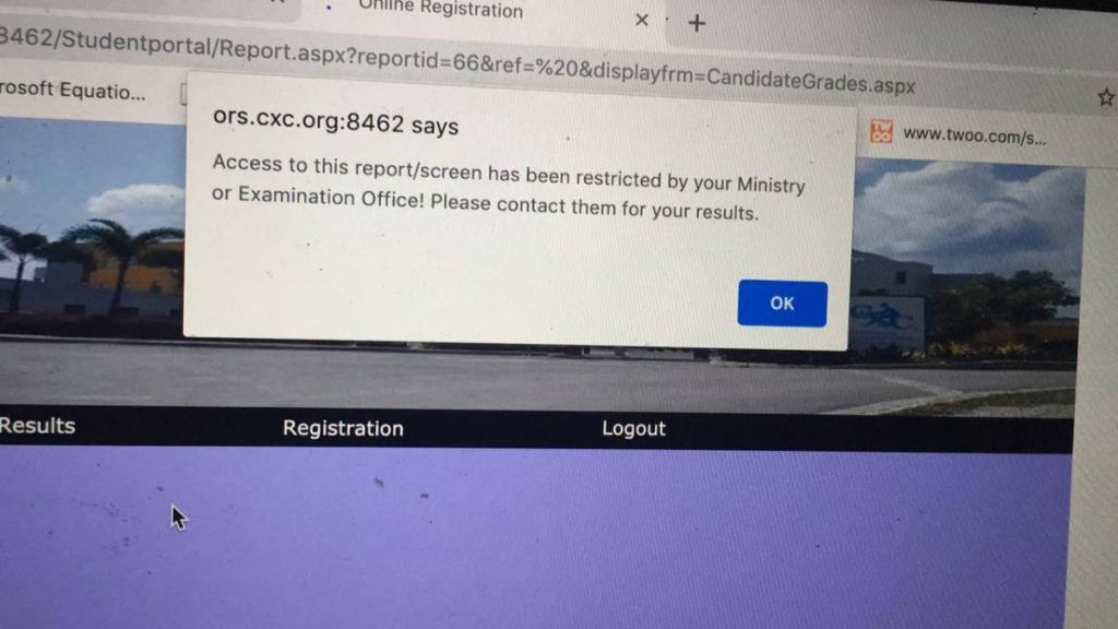 A message saying access to the site has been blocked is one of the messages CSEC students received when they tried to access their results online on Thursday.