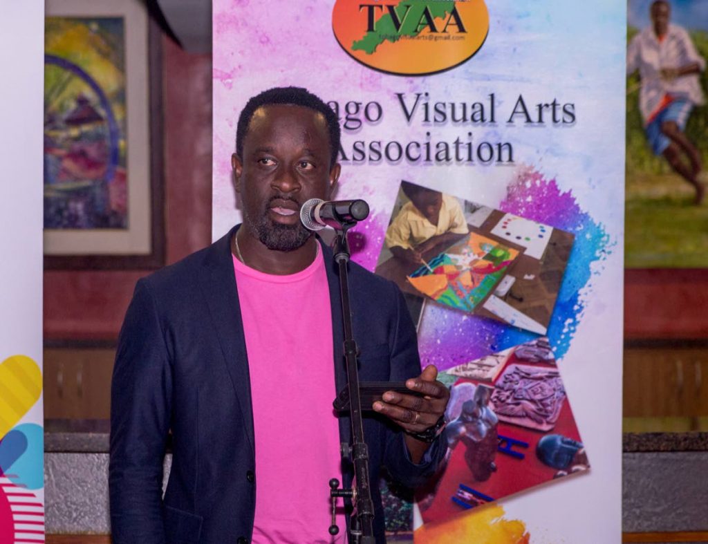 Tobago co-ordinator of Carifesta XIV, Elvis Radgman, speaks on Wednesday at the launch of the art exhibition to commemorate Tobago’s involvement in Carifesta. PHOTO BY DAVID REID