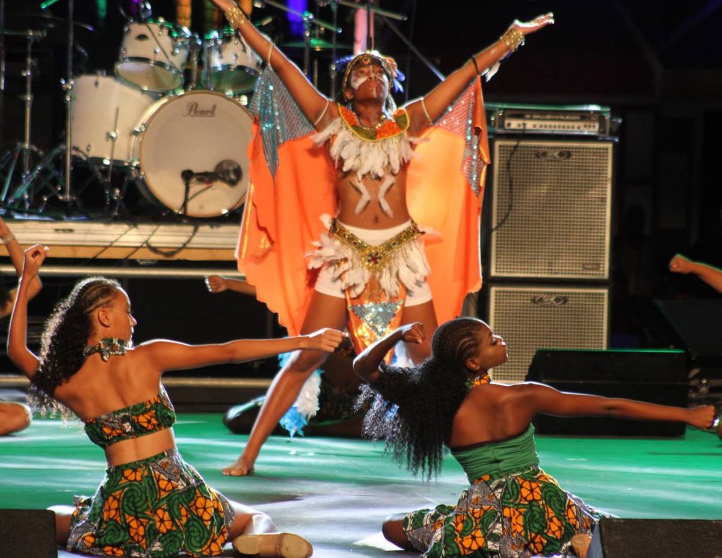 PRIDE: Anguilla performers pay tribute to the cultural ties between their country and TT during their Carifesta Country Night showcase at the Queen’s Park Savannah on Monday. 
