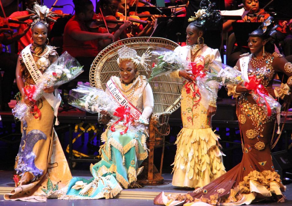 Seychelle Ross of North West Laventille Cultural Movement (seated) after she was crowned Miss La Reine Rive 2019. Others (from left) are Kadisha Kent, Janine Sobers, and Lesie Robley. PHOTO BY ANGELO M MARCELLE