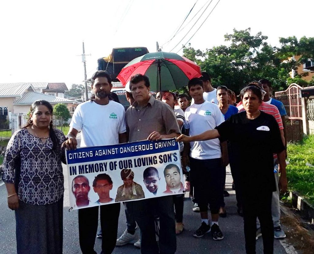 On Sunday,MP for Fyzabad, Dr. Lackram Bodoe joined members of the Citizens against Dangerous Driving who  held their annual remembrance day walkathon in Fyzabad. The group honoured the memory of Sachin Maharaj, 9, Sachin Singh, 12, Rajkumar Deonarine, 14, Rishi Ramlochan,23, and Rajesh Ramnarine, 38, all who died ten years ago, on August 15, in a crash on the Mosquito Creek. 


Photo courtesy MP for Fyzabad