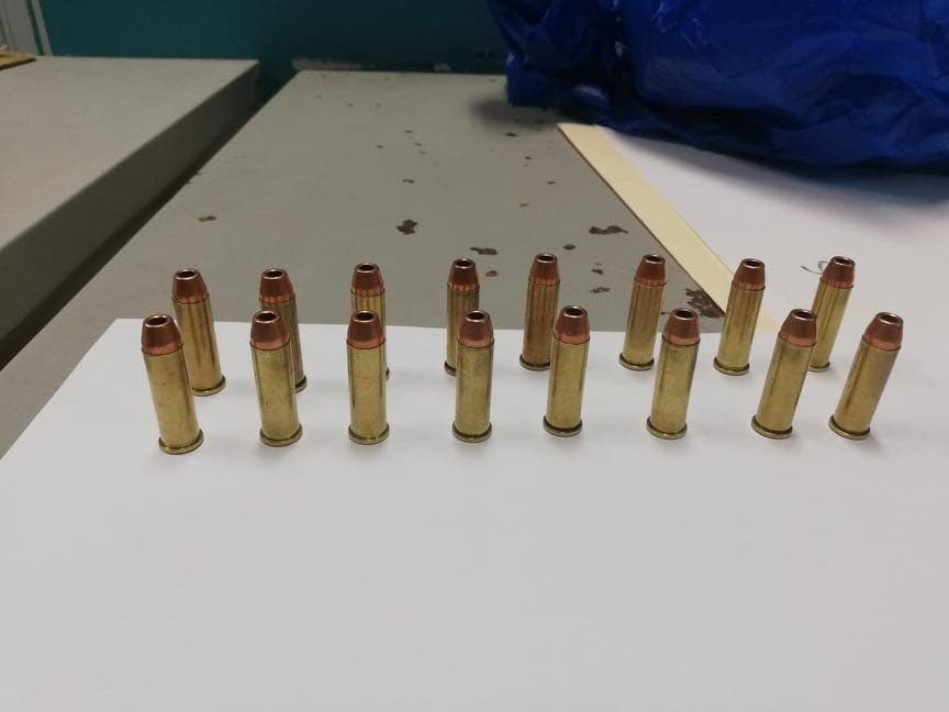 Sixteen rounds of .38 ammunition were confiscated in Coalmine, Sangre Grande, on Monday afternoon. Two teenagers ages, 14 and 16 were held in relation to the find.     PHOTO COURTESY TTPS