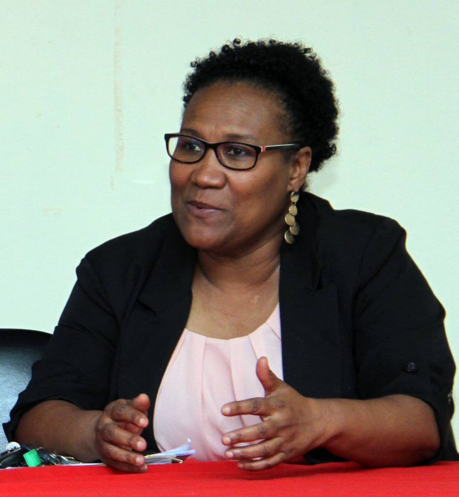 Pro League CEO Julia Baptiste speaks, yesterday, during a press conference hosted by the TT Football Commission, at the Ato Boldon Stadium, Couva.