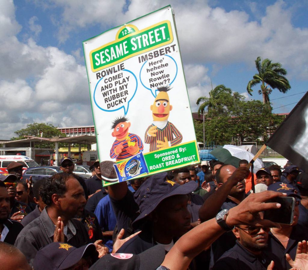 In this October 3, 2018 file photo OWTU members protest outside the Pointe-a-Pierre refinery when Government announced it was closing Petrotrin. An OWTU  owned company will now operate the refinery after Government accepted its US$700 million bid.