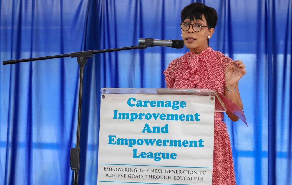 SOUND ADVICE: Sharon Rowley, wife of Prime Minister Dr Keith Rowley, speaks to students on Thursday at the Carenage Improvement and Empowerment League’s award ceremony at the Anchorage in Chaguaramas. PHOTO BY JEFF MAYERS