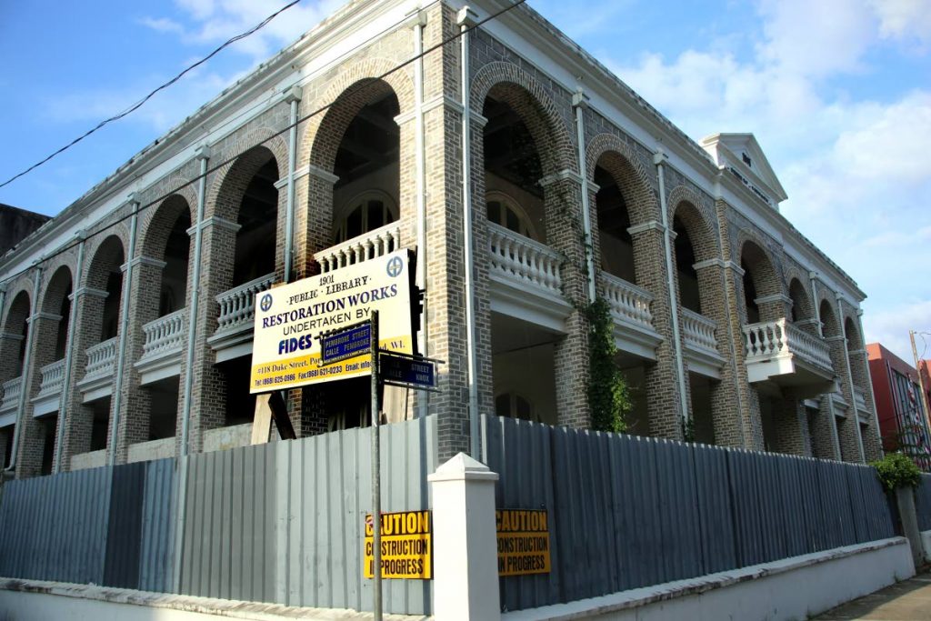 A sign is the only sign that restoration works have been planned for the Trinidad Public Library, corner of Knox and Pembroke Streets, Port of Spain.