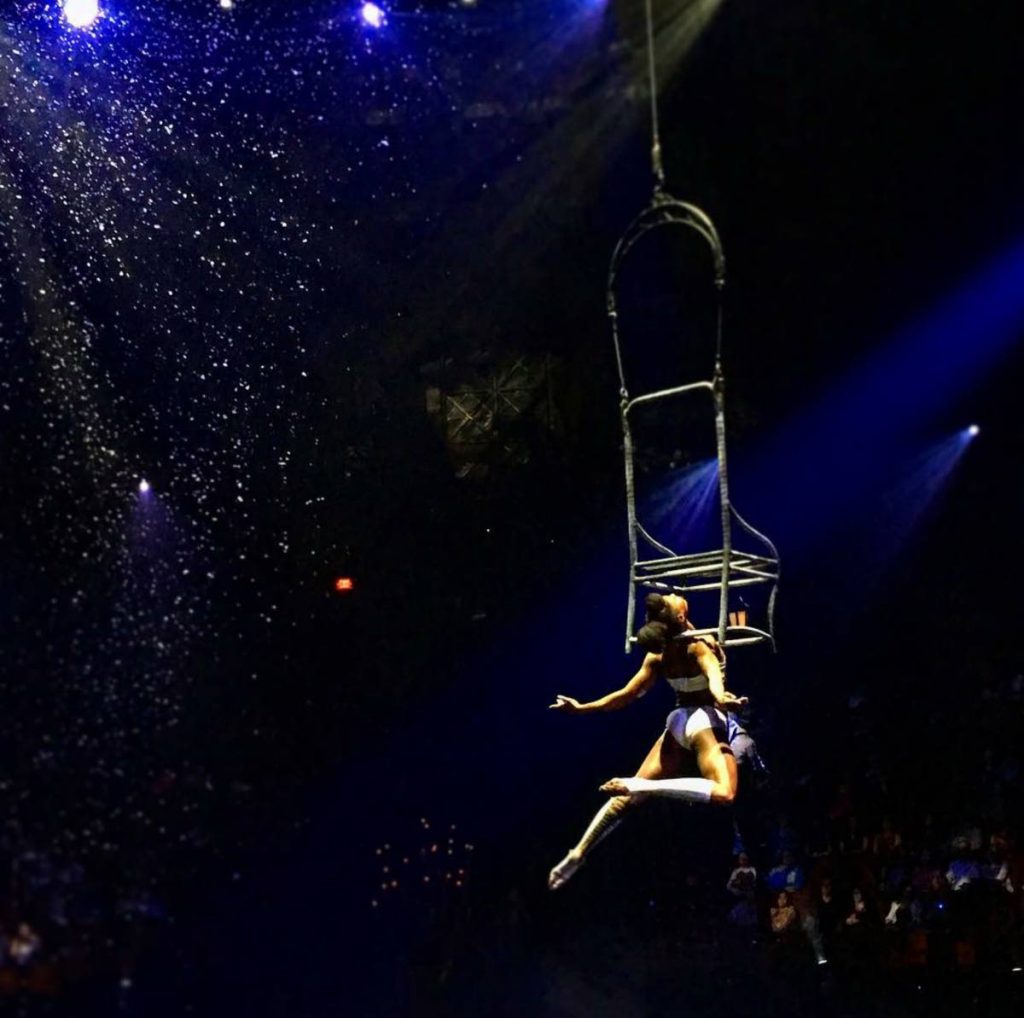 Dariel Williams performing an aerial routine. Williams rocked the stage as an aerialist at the 36th annual MTV Video Music Awards on August 26 in New Jersey as Missy Elliott sang a medley of her hits.