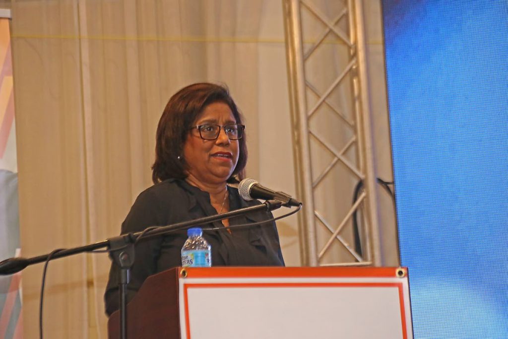 Trade and Industry Minister Paula Gopee-Scoon speaks on Tuesday at the launch of the Full Gospel Businessmen’s trade website at the Passage to Asia Restaurant in Chaguanas. 