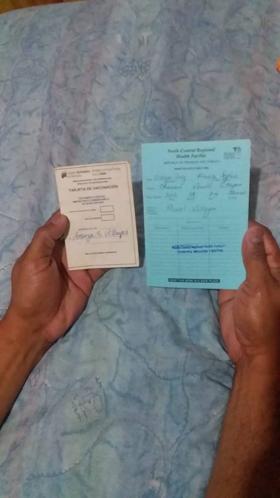 Venezuelan and TT immunization cards for nine-year-old Sophia Villegas.