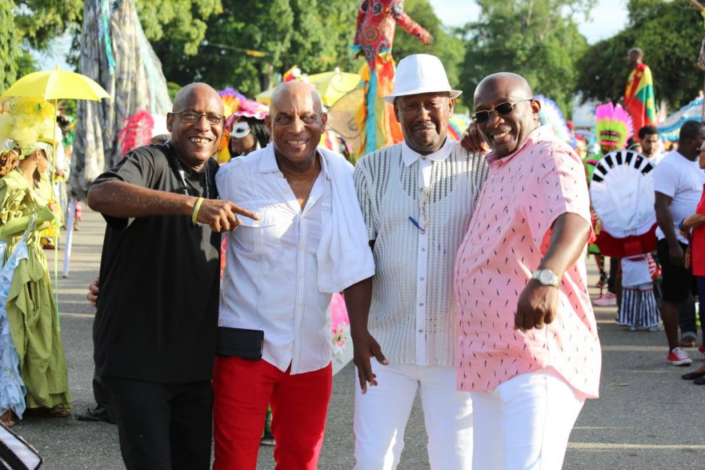 CARNIVAL AMBASSADORS: From left, masman Ronnie McIntosh, calypsonian Colin Lucas, comedian Tommy Joseph and National Carnival Commission (NCC) chairman Winston 