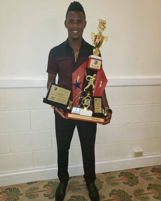 Akeal Hosein with his trophies after Saturday's ceremony. PHOTO COURTESY AKEAL HOSEIN'S INSTAGRAM PAGE.