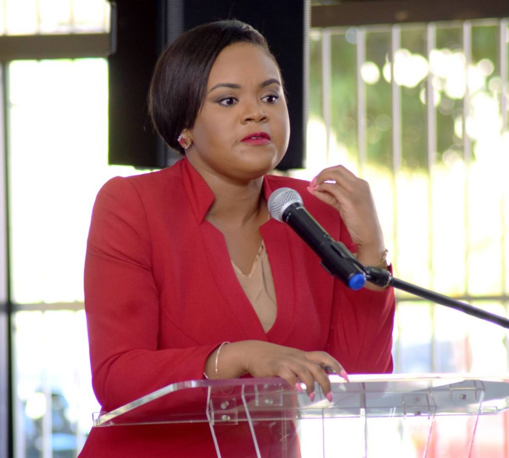 Sport and Youth Affairs Minister Shamfa Cudjoe who addressed the launch of the students entrepreneurial competition. 